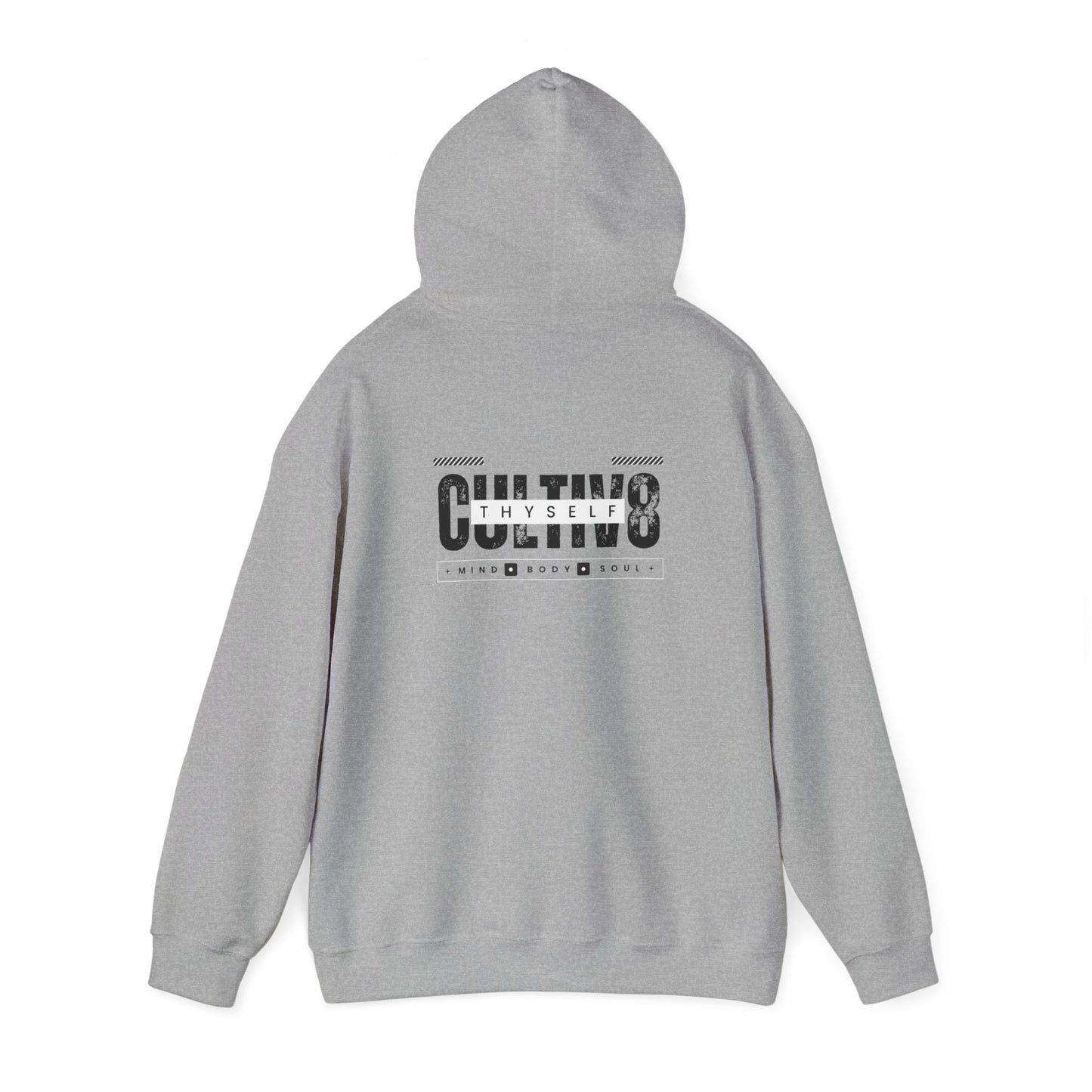 "Bold Statement, Cozy Comfort: Cultiv8 Thyself Unisex Hoodie for Empowered Living" in Graphic Black & White