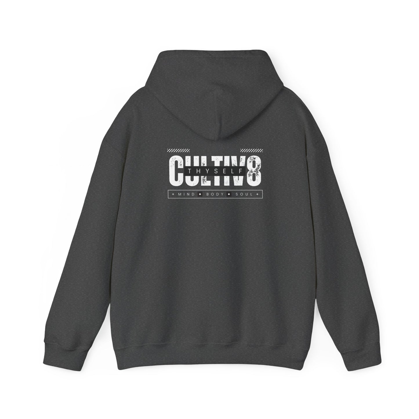 "Bold Statement, Cozy Comfort: Cultiv8 Thyself Unisex Hoodie for Empowered Living" in Graphic Black & White