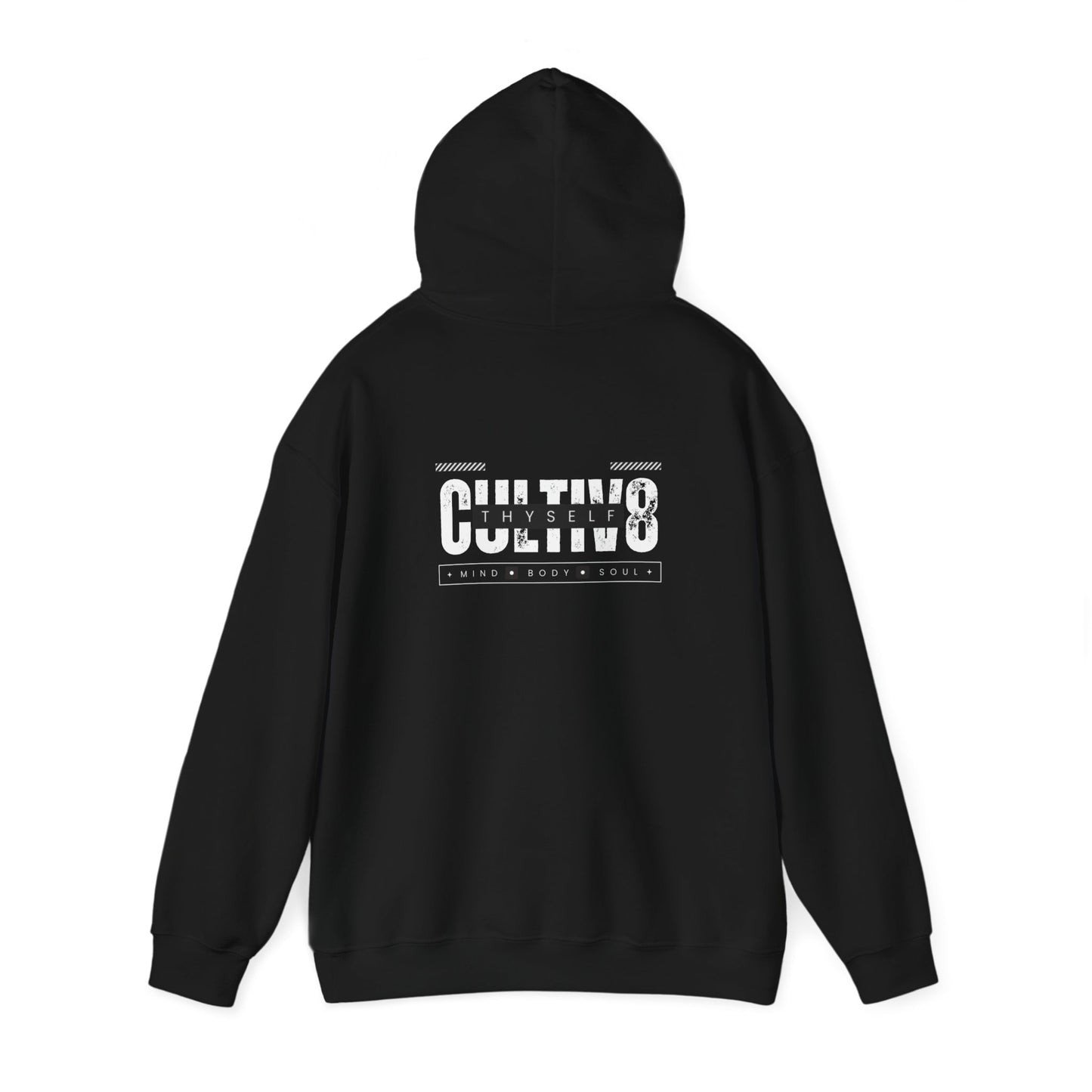 "Bold Statement, Cozy Comfort: Cultiv8 Thyself Unisex Hoodie for Empowered Living" in Graphic Black & White