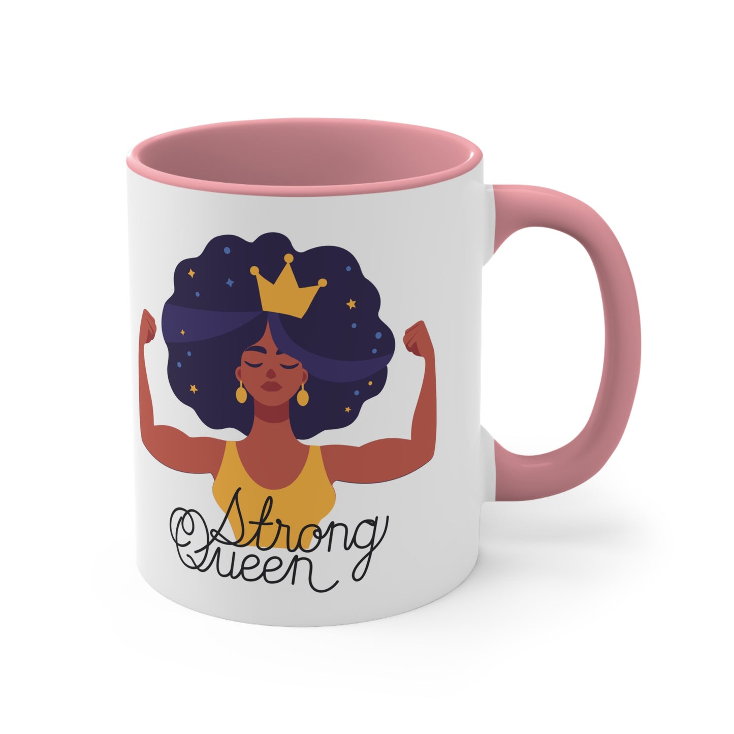 "Royal Brews: Strong Queen Afro Crown Mug - Sip in Style and Power!" (Accent Coffee Mug, 11oz)