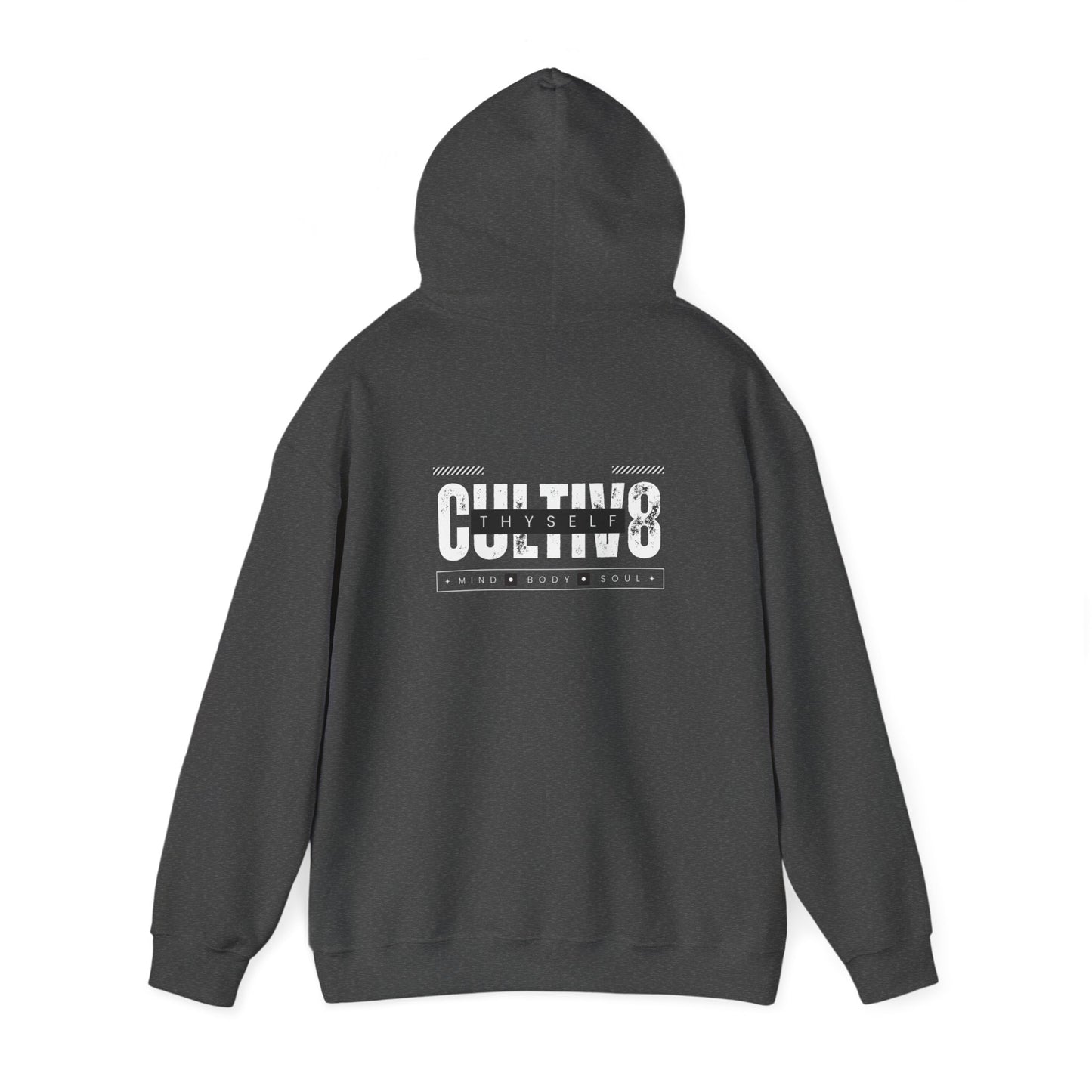 "Bold Statement, Cozy Comfort: Cultiv8 Thyself Unisex Hoodie for Empowered Living" in Graphic Black & White