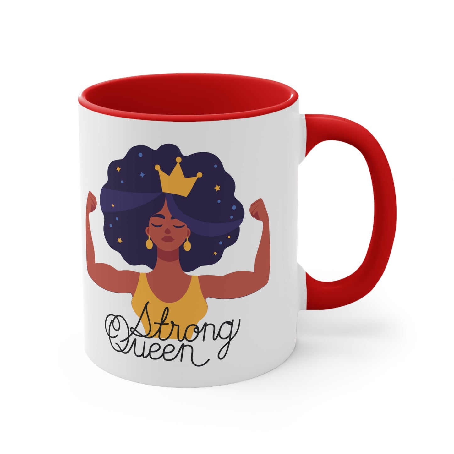 "Royal Brews: Strong Queen Afro Crown Mug - Sip in Style and Power!" (Accent Coffee Mug, 11oz)