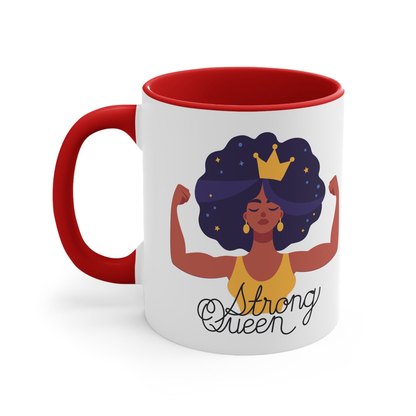 "Royal Brews: Strong Queen Afro Crown Mug - Sip in Style and Power!" (Accent Coffee Mug, 11oz)