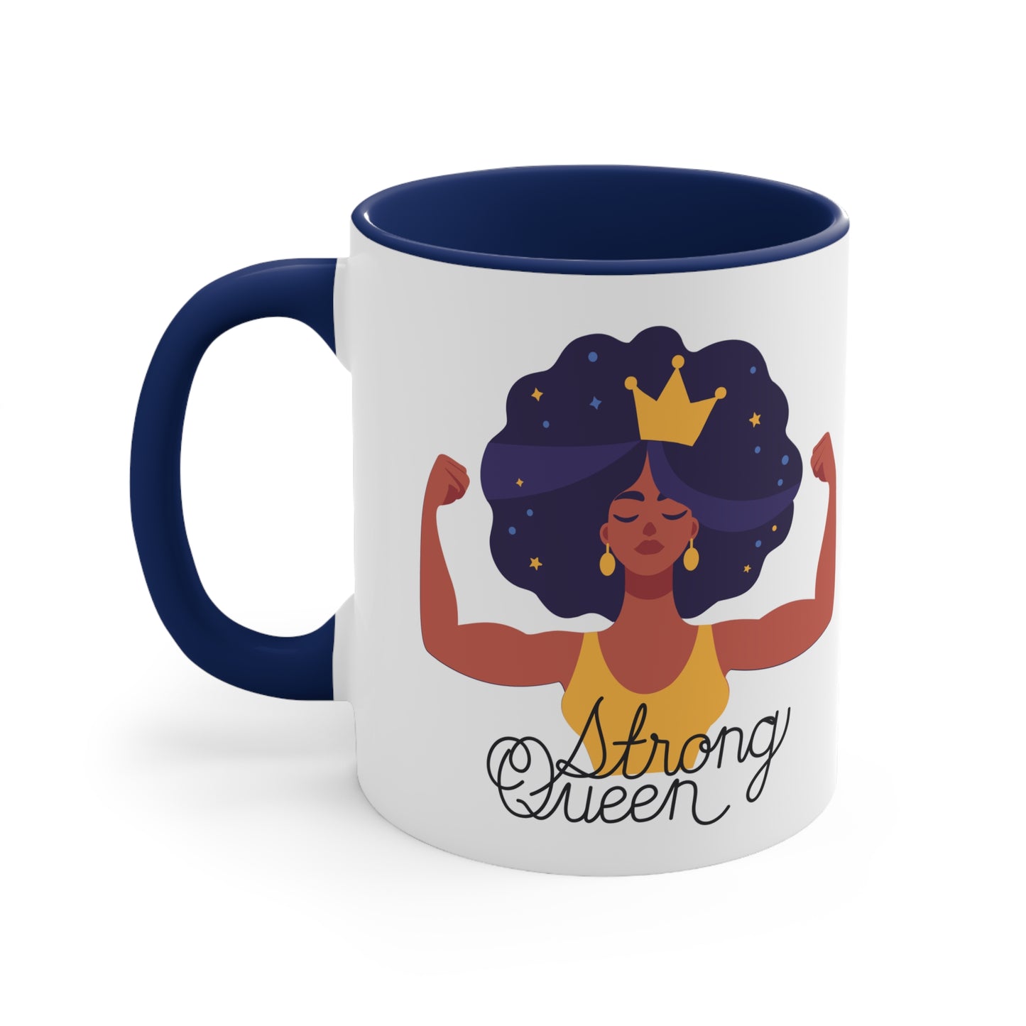 "Royal Brews: Strong Queen Afro Crown Mug - Sip in Style and Power!" (Accent Coffee Mug, 11oz)