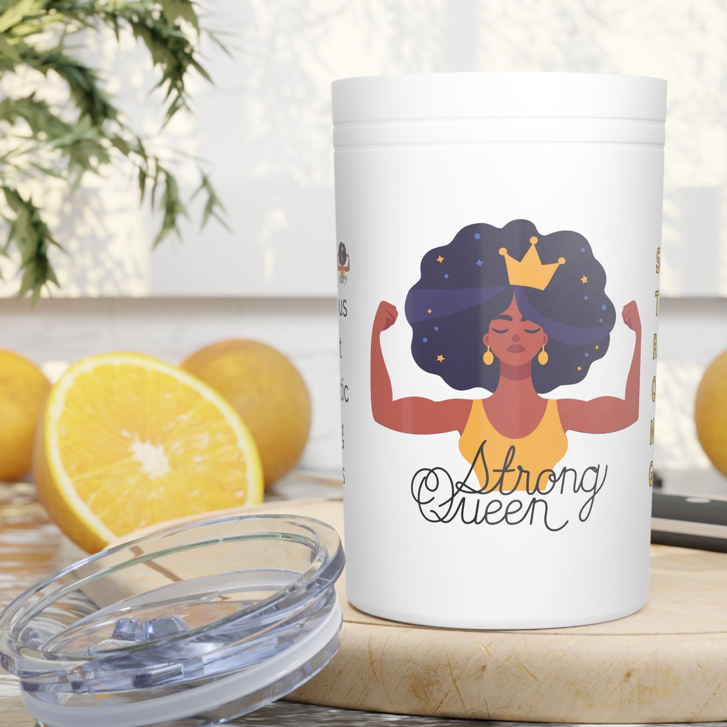 Crown & Chill: Afro Strong Queen Vacuum Insulated Tumbler (11 oz )