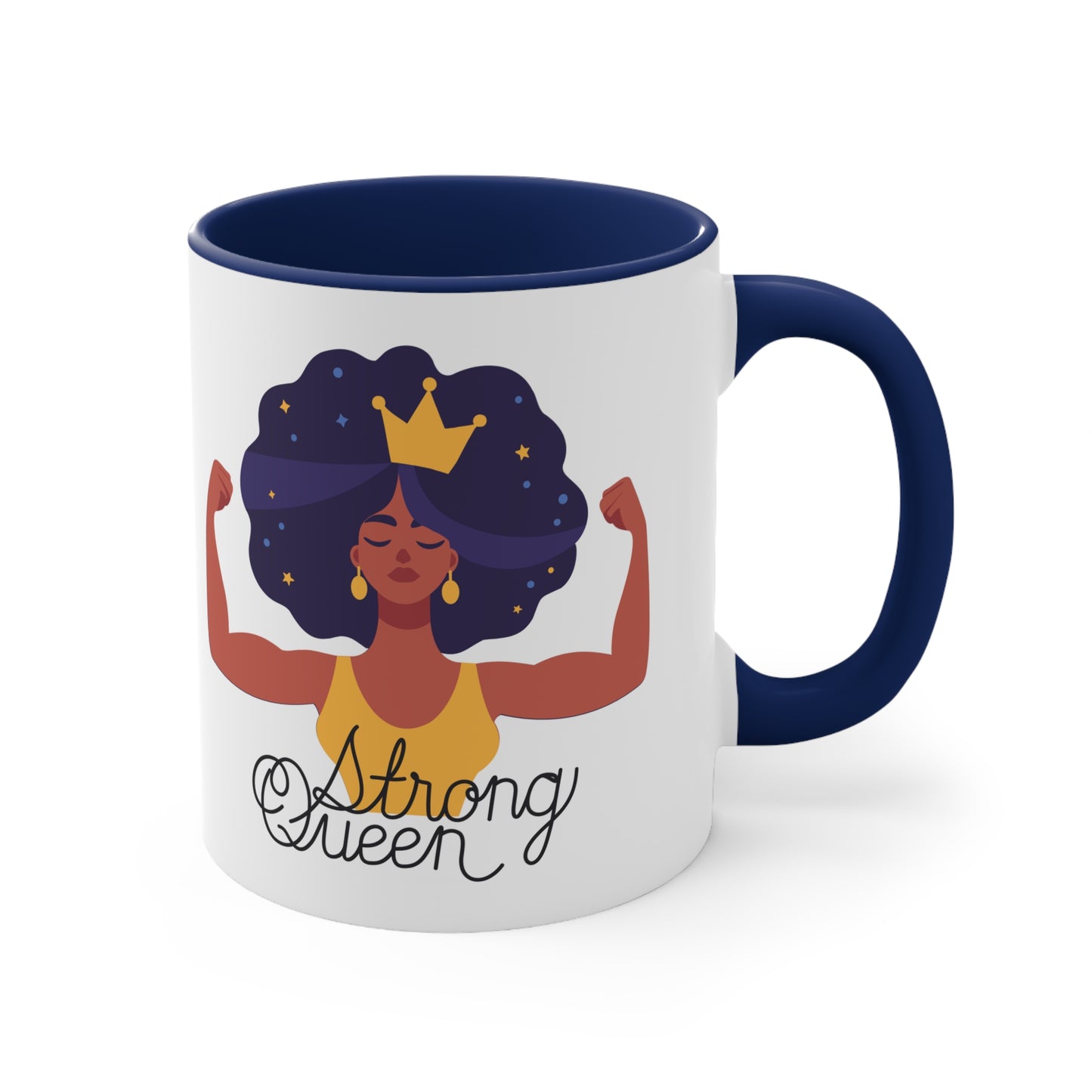 "Royal Brews: Strong Queen Afro Crown Mug - Sip in Style and Power!" (Accent Coffee Mug, 11oz)