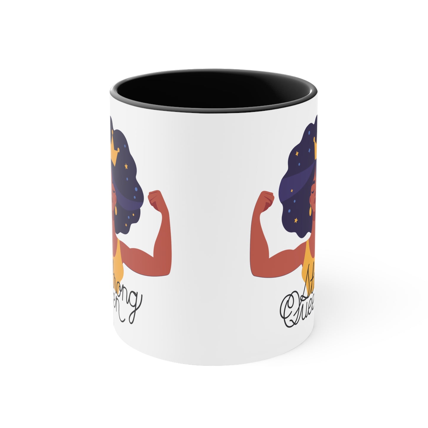 "Royal Brews: Strong Queen Afro Crown Mug - Sip in Style and Power!" (Accent Coffee Mug, 11oz)