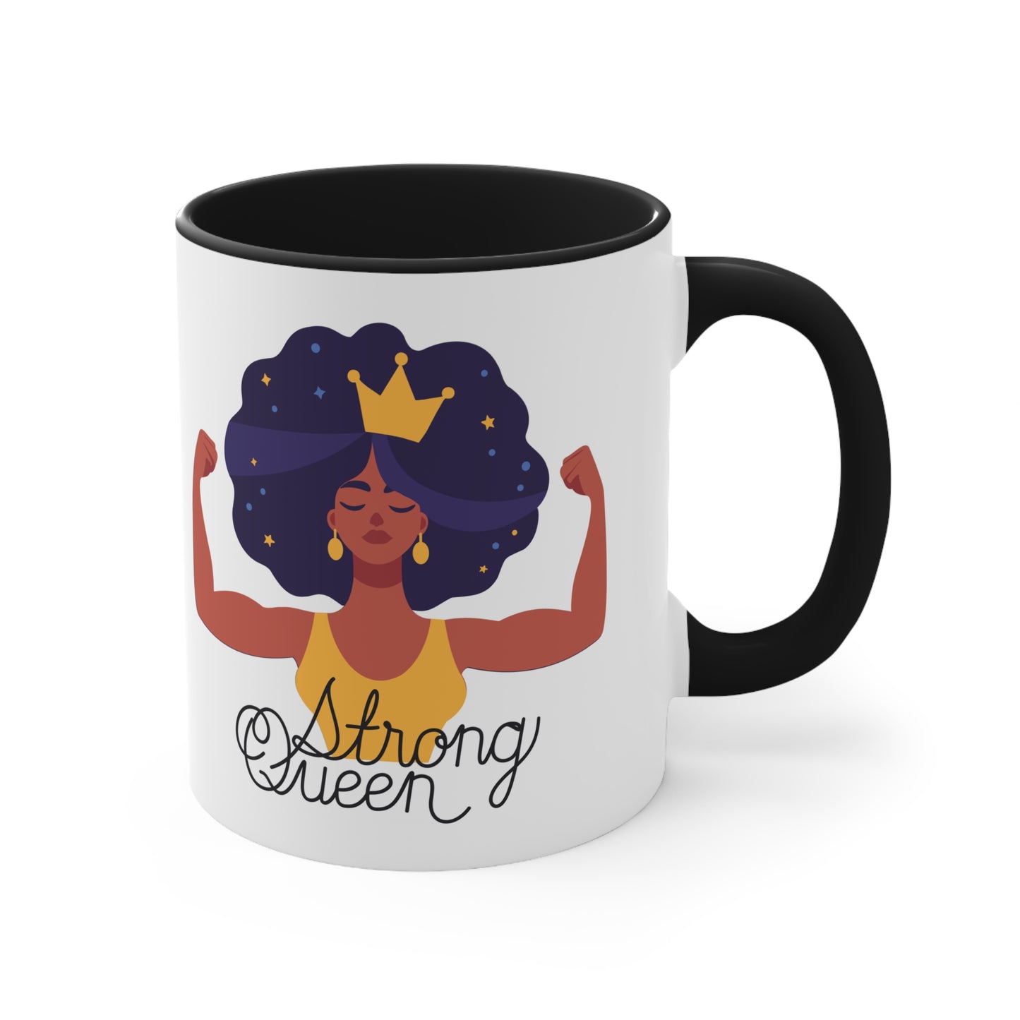 "Royal Brews: Strong Queen Afro Crown Mug - Sip in Style and Power!" (Accent Coffee Mug, 11oz)