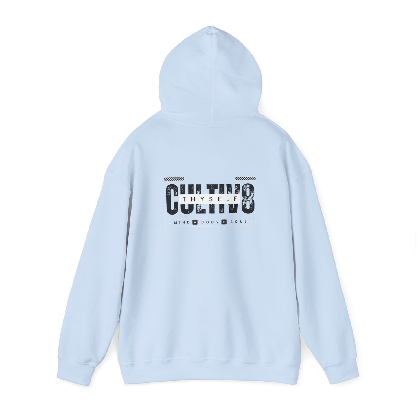 "Bold Statement, Cozy Comfort: Cultiv8 Thyself Unisex Hoodie for Empowered Living" in Graphic Black & White
