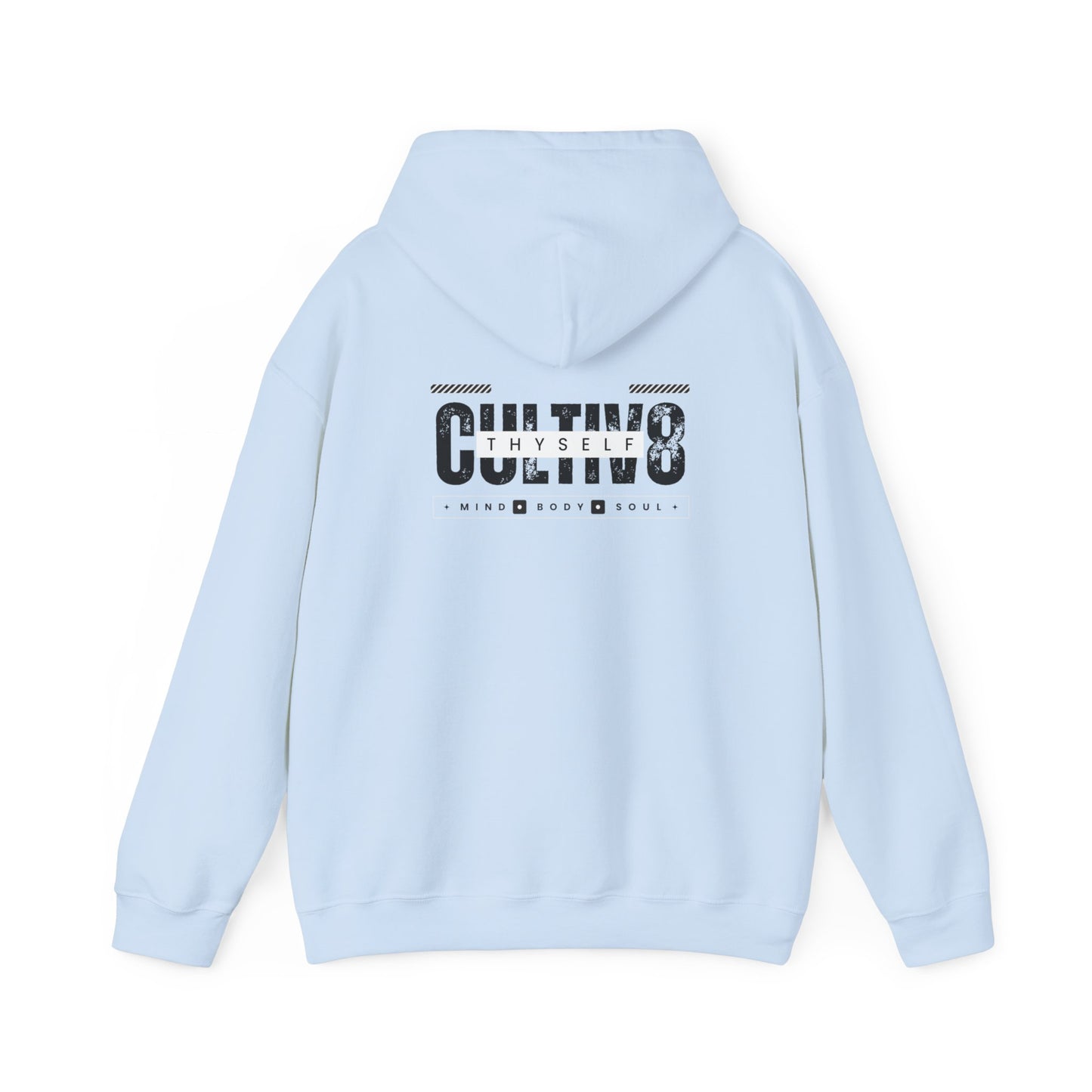"Bold Statement, Cozy Comfort: Cultiv8 Thyself Unisex Hoodie for Empowered Living" in Graphic Black & White