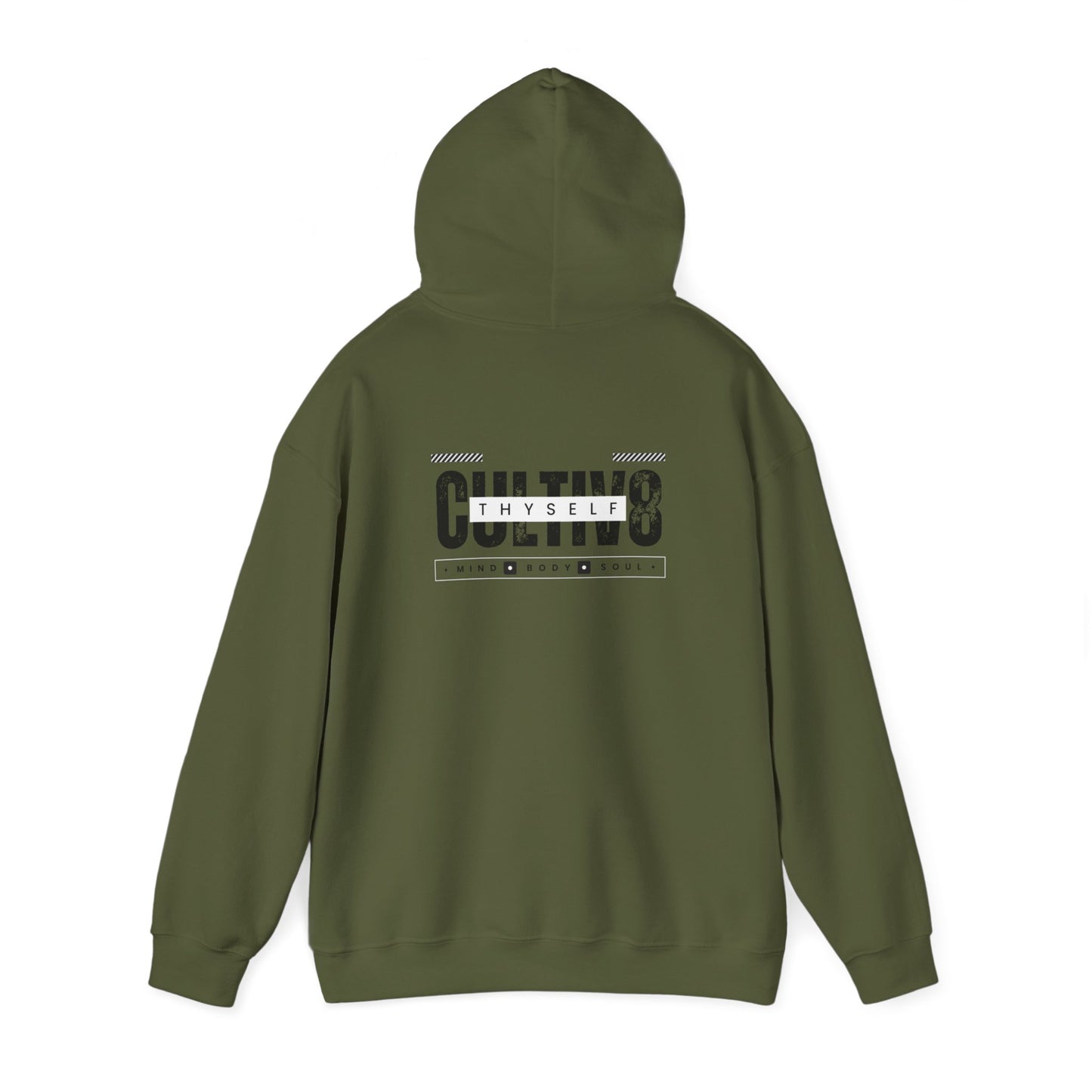 "Bold Statement, Cozy Comfort: Cultiv8 Thyself Unisex Hoodie for Empowered Living" in Graphic Black & White