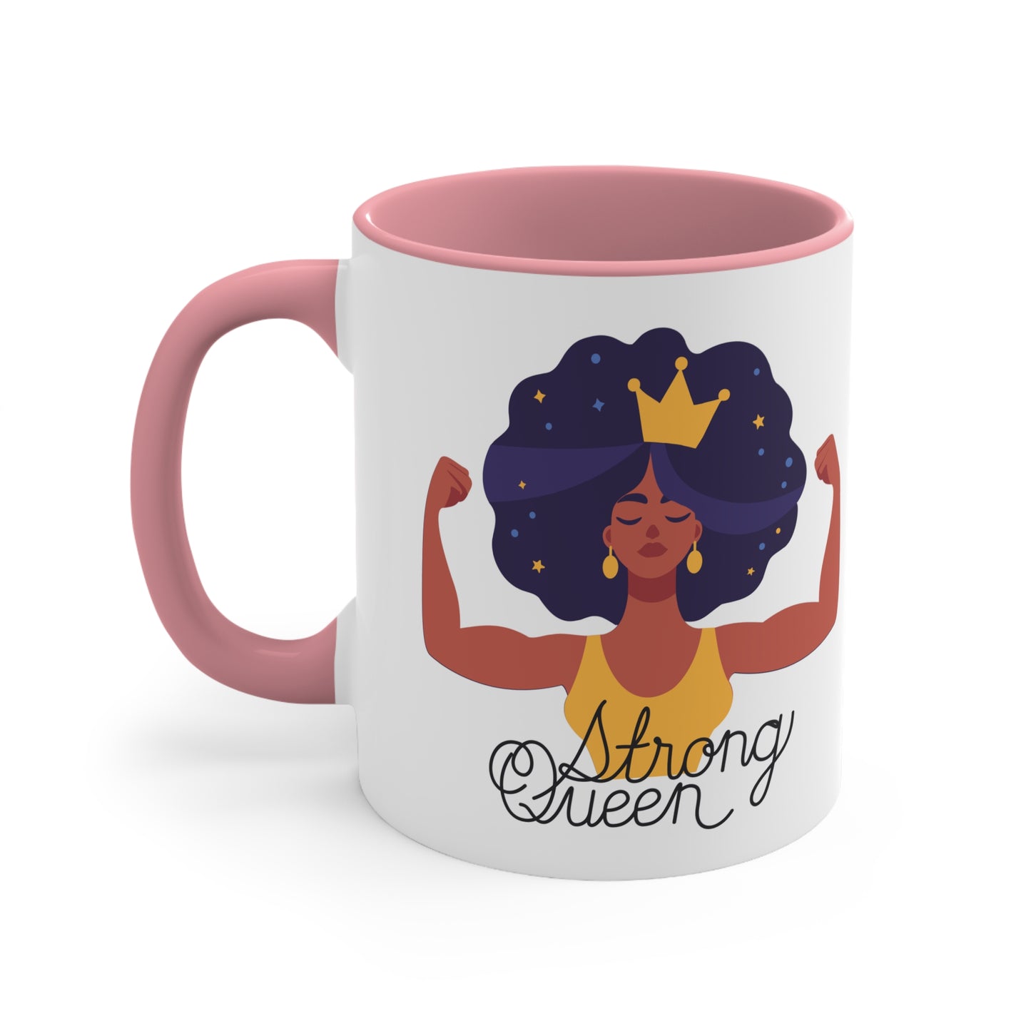 "Royal Brews: Strong Queen Afro Crown Mug - Sip in Style and Power!" (Accent Coffee Mug, 11oz)
