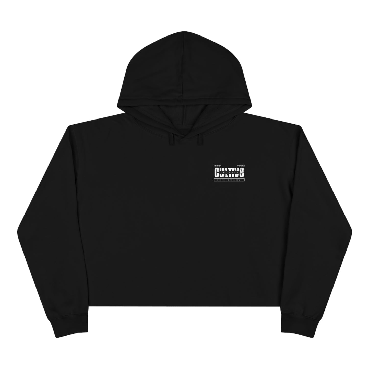 "Bold Statement, Cozy Comfort: Cultiv8 Thyself CROPPED Hoodie for Empowered Living" in Graphic Black & White