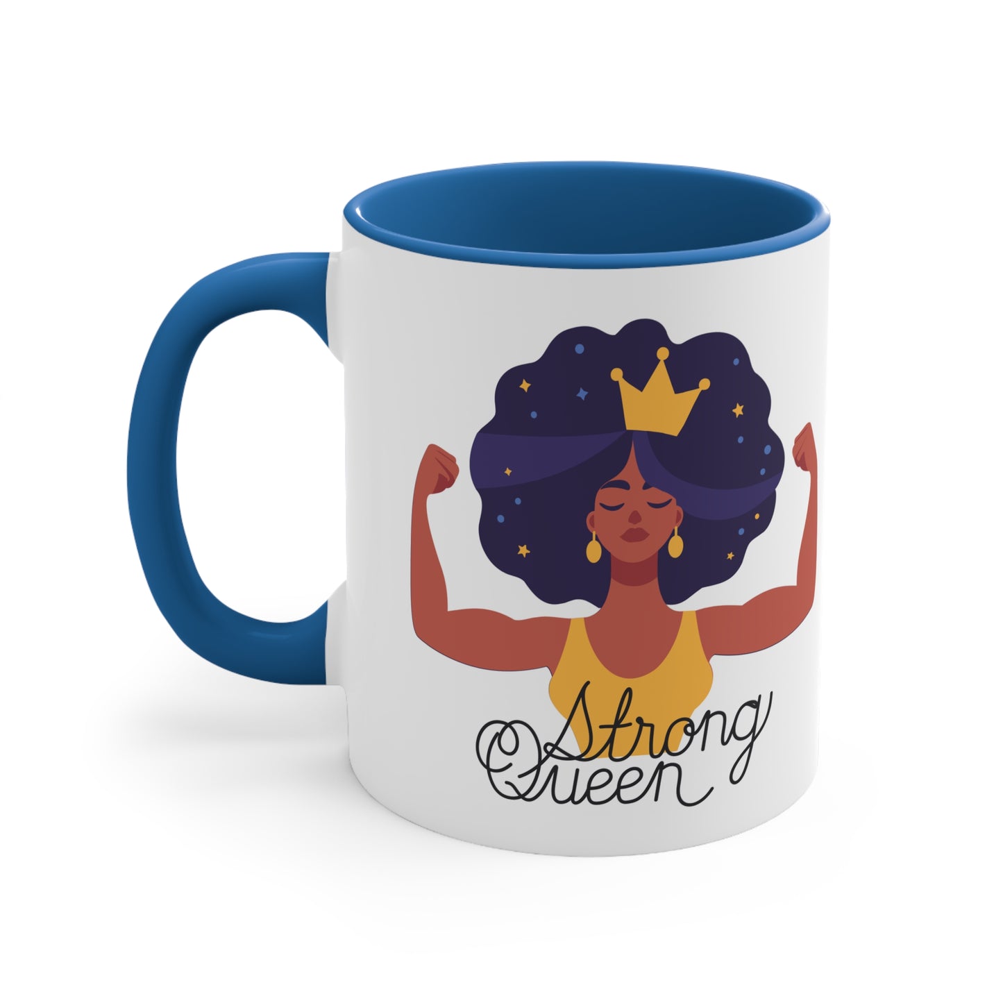 "Royal Brews: Strong Queen Afro Crown Mug - Sip in Style and Power!" (Accent Coffee Mug, 11oz)