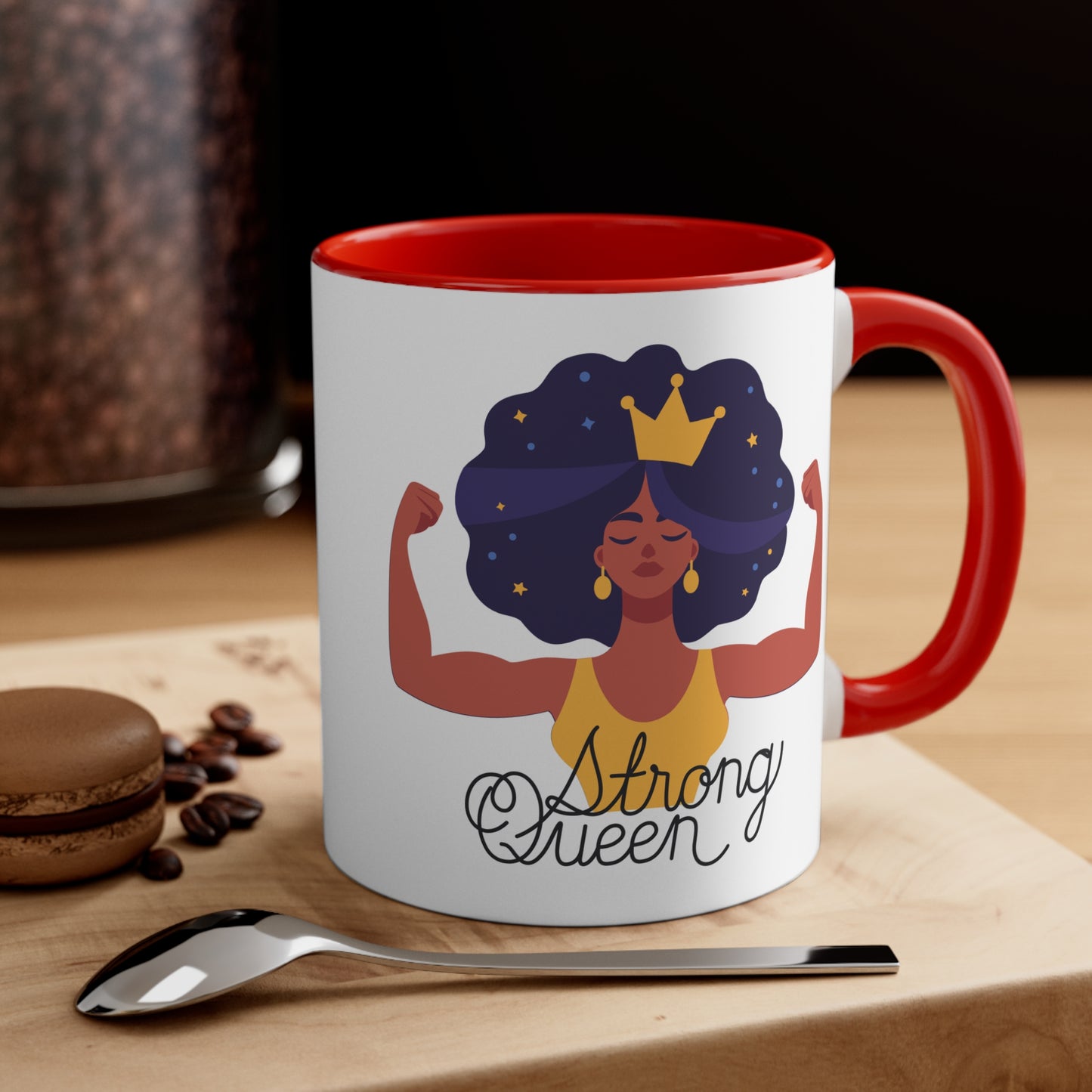 "Royal Brews: Strong Queen Afro Crown Mug - Sip in Style and Power!" (Accent Coffee Mug, 11oz)