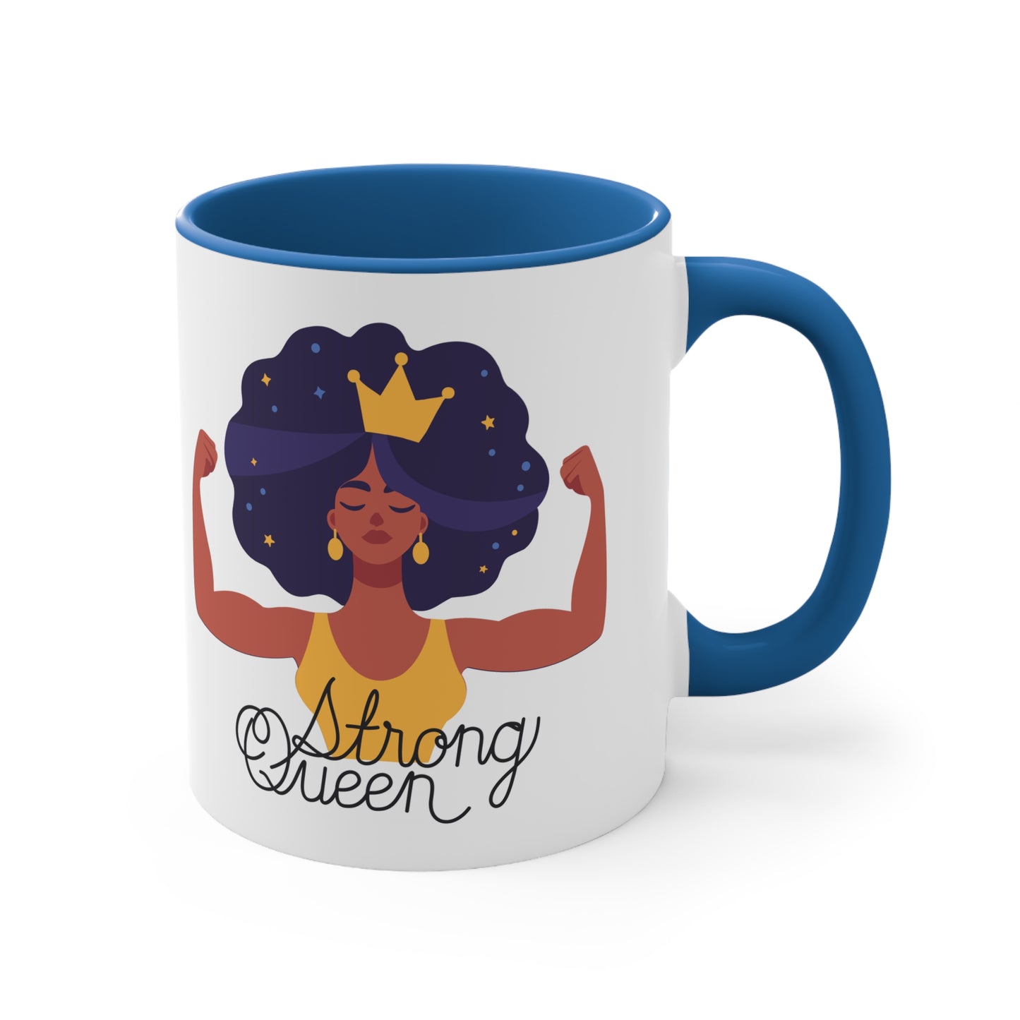 "Royal Brews: Strong Queen Afro Crown Mug - Sip in Style and Power!" (Accent Coffee Mug, 11oz)