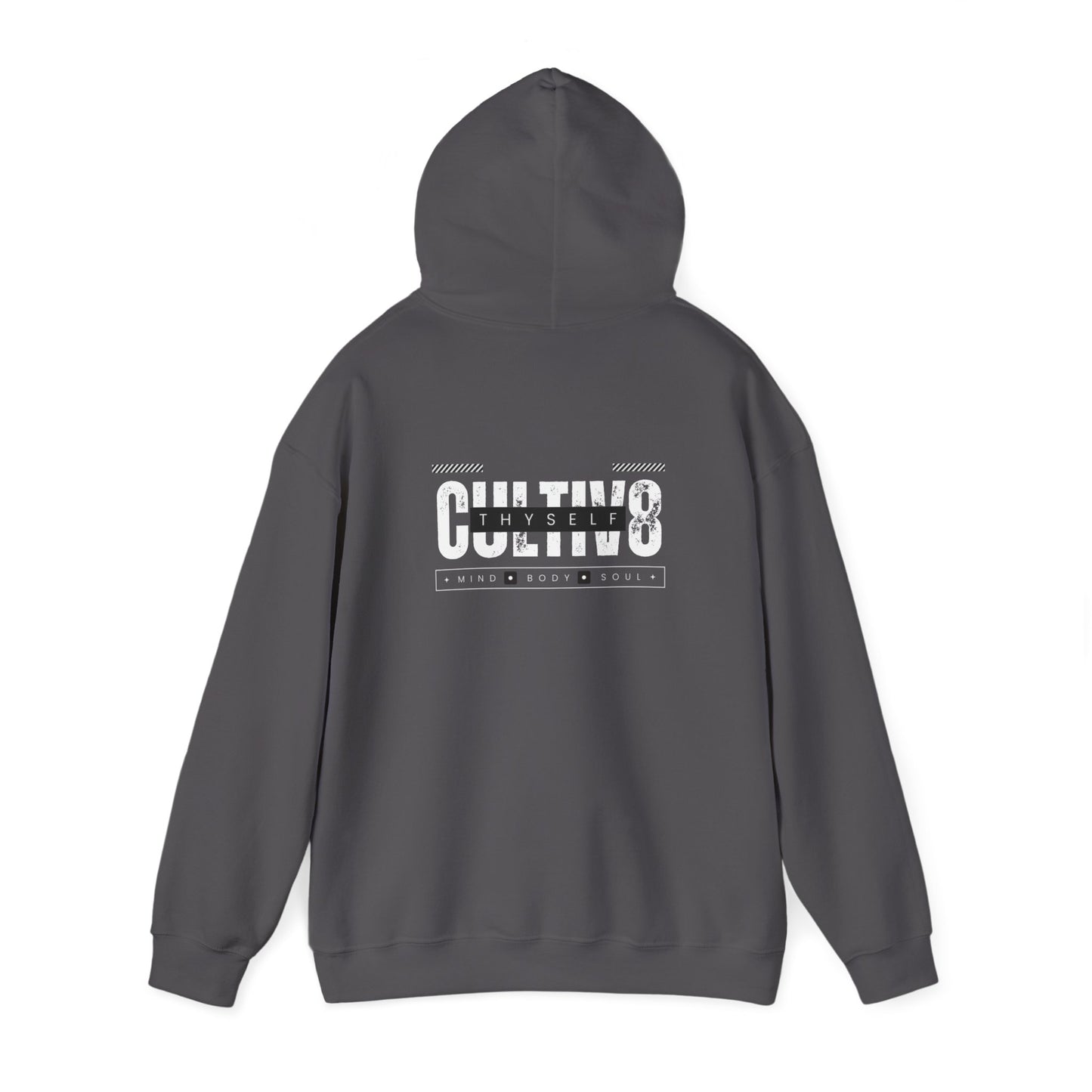 "Bold Statement, Cozy Comfort: Cultiv8 Thyself Unisex Hoodie for Empowered Living" in Graphic Black & White